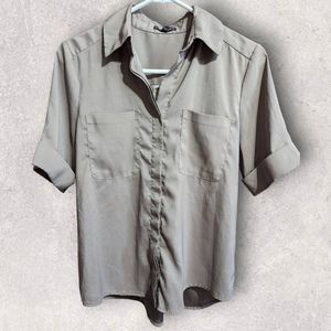 Express Women's Button Down Dress Shirt, Small, Medium Taupe